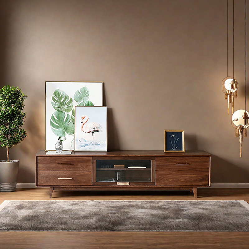 Meuble télé nord-américain en noyer noir, H 21,65 po x L 86,61 po x l 17,71 po