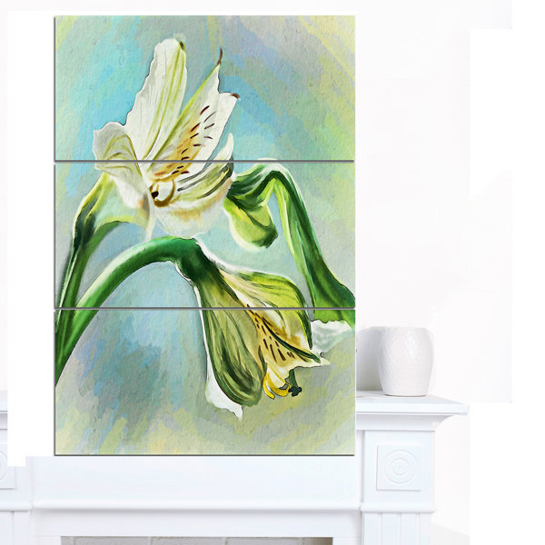 DesignArt White Lily Flower Sketch Watercolor On Canvas 3 Pieces Print ...