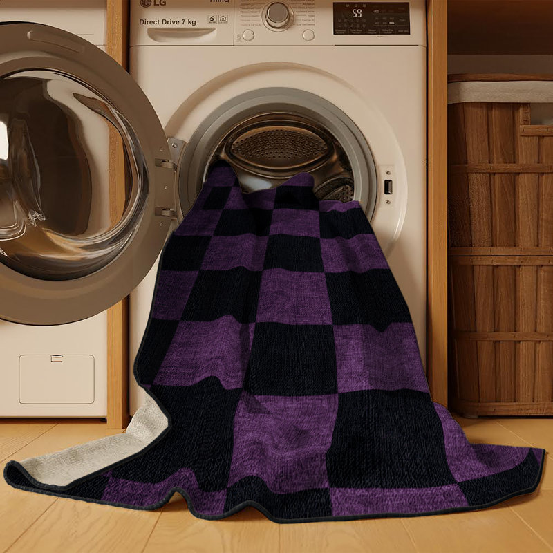 Machine Washable Checkered Gray Area Rug, Rectangle 2' x 3'