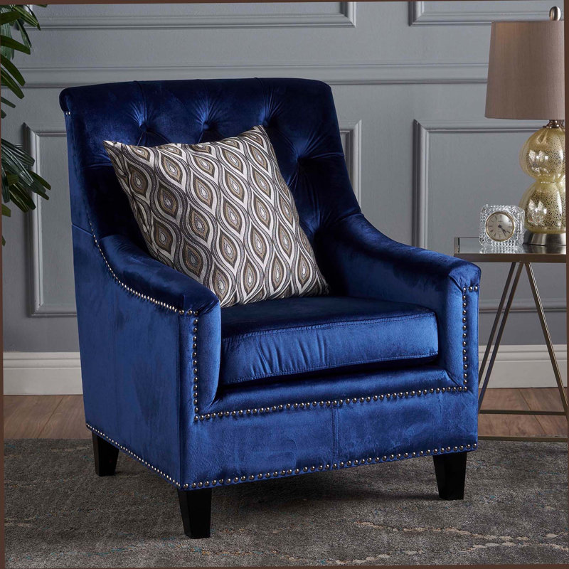 Fauteuil club velours bleu marine