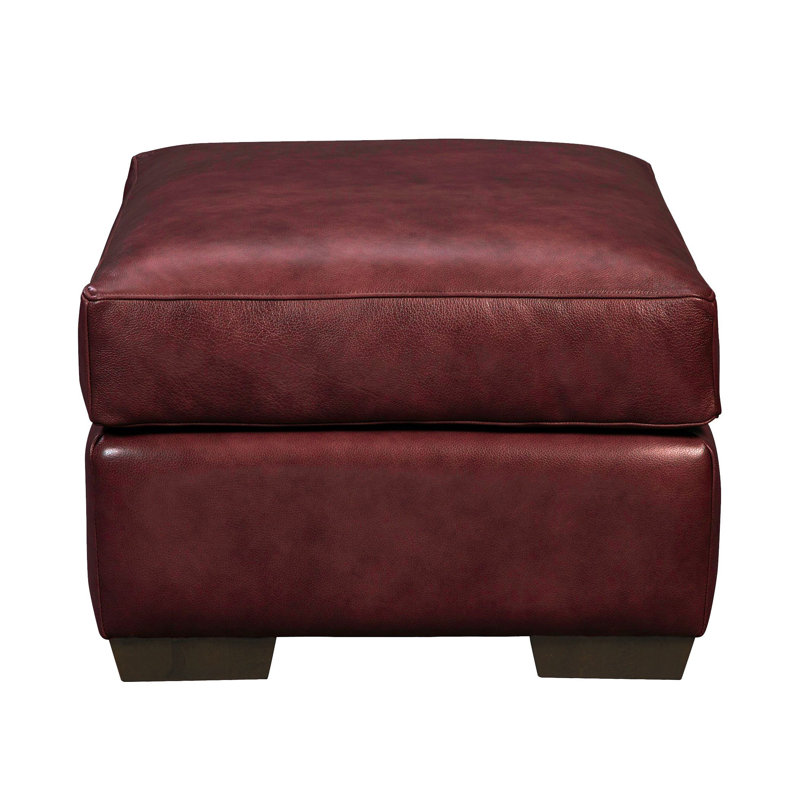 Mikyah Upholstered Ottoman, Burgundy Genuine Leather