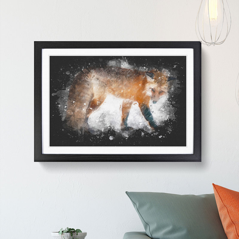 Red Fox In The Winter - Picture Frame Graphic Art, 62cm H x 87cm W x 2cm D, Black Framed