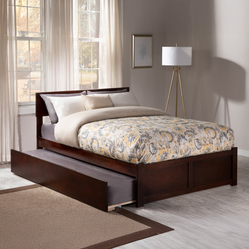 Bueno Park Solid Wood Platform Bed with Footboard and Trundle, Full, Walnut