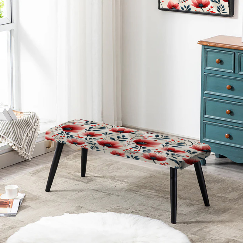 Banc rembourré floral noir, Red Coastal Elegance Floral