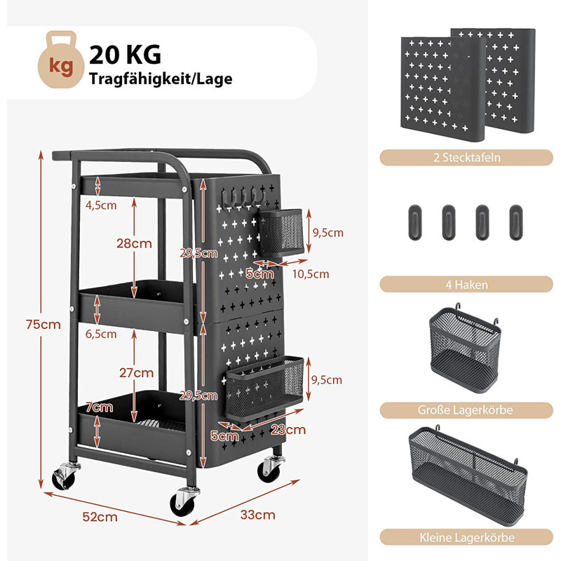 Metal Kitchen Cart, Dark Grey