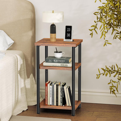 End Table with Charging Station, USB Ports and Outlets, Nightstands for Bedroom, 3-Tier Storage Shelf, Bedside Table