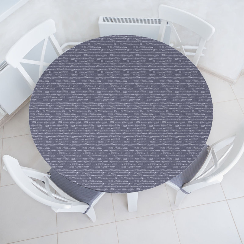 East Urban Home Feather Fitted Round Tablecloth Diameter Purpleblue White, 64.17" Round