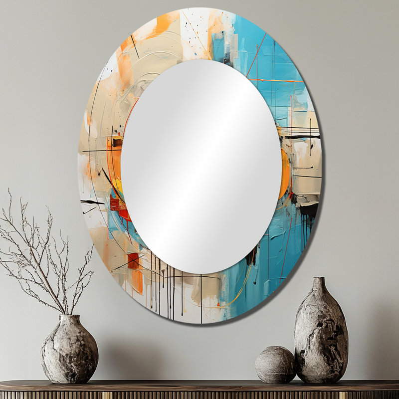 Abstract Chromatics III - Orange Modern Oval Wall Mirror, 40" x 30"
