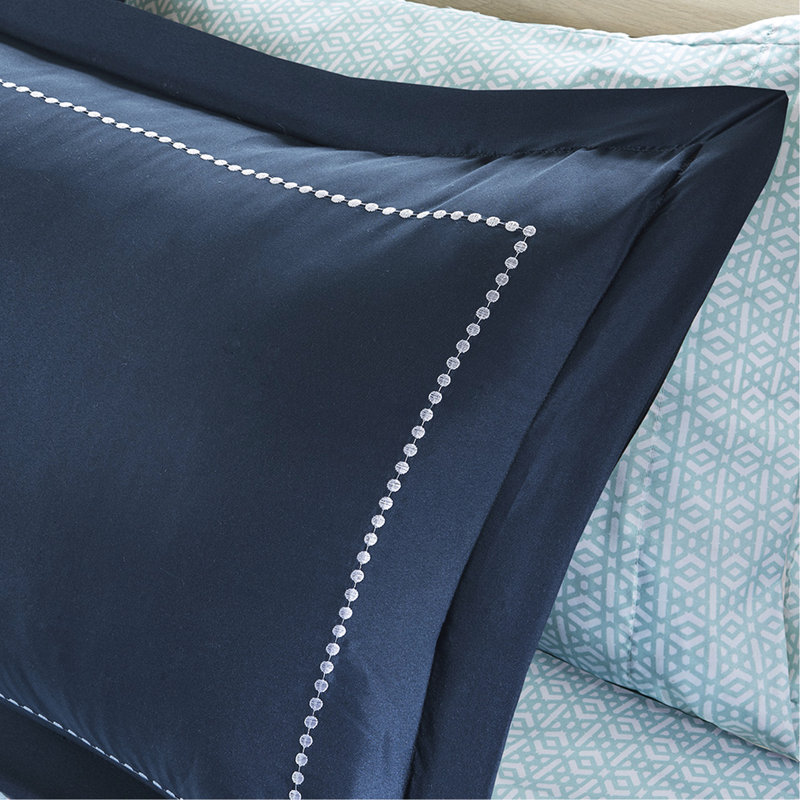 Literie pour lit simple avec édredon - imprimé médaillon bleu marine, coussin décoratif doux, drap complet, motif au choix élégant et tendance, bordures brodées, polyvalent