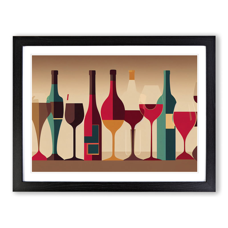 XH1022-10168X Wine Bottle Retro Art Vol.1 Abstract - Single Picture Frame Print, Black, 46cm H x 64cm W x 2cm D