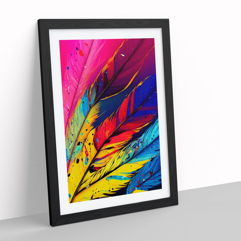 XV1022-4078X Splashed Feathers No.3 Abstract - Print, Black Framed, 66cm H x 48cm W, White