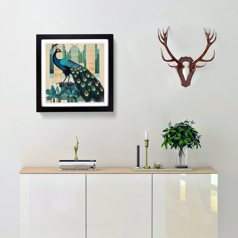 Peacock Bauhaus No.1 - Framed Print, Black