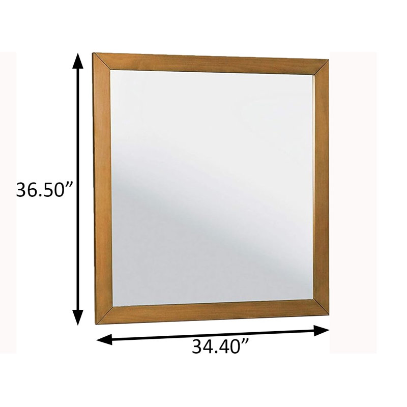 34.4"W Mid-Century Modern Rectangular Mirror, Oak