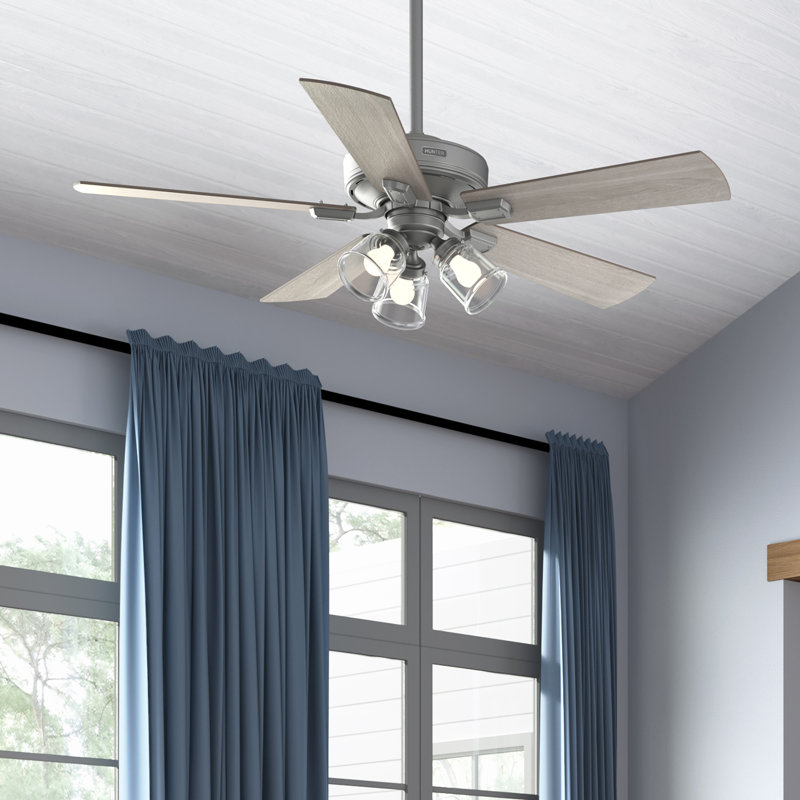 Crestfield 52" 5 - Blade Standard Ceiling Fan with Lights and Remote, Matte Silver