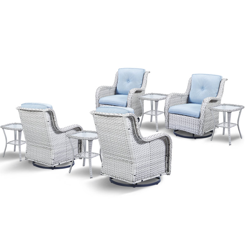 Ensemble de conversation à chaises multiples avec coussins et tables d'appoint 8 pièces Schutt, Bleu pastel, Gris clair