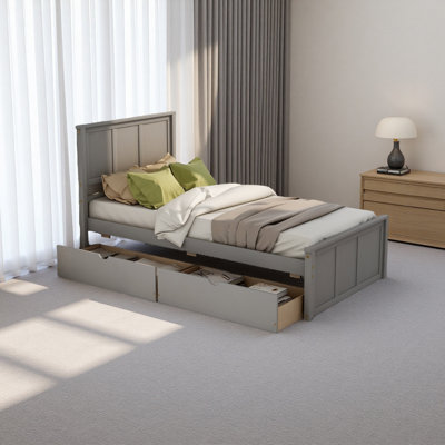 Platform Storage Bed, 2 Drawers With Wheels, Twin Size Frame