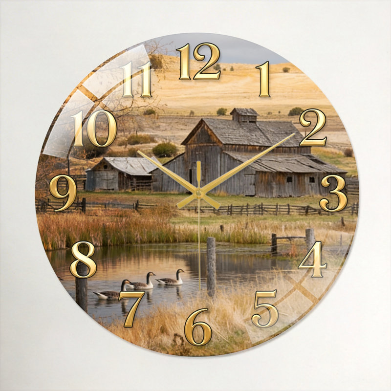 Horloge murale rustique en verre rustique, 40 x 40 cm (15,7 x 15,7 pouces)