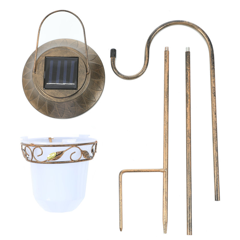 Set of 2 Solar-Powered Leaf Design Hanging Lanterns with Shepherd Hooks