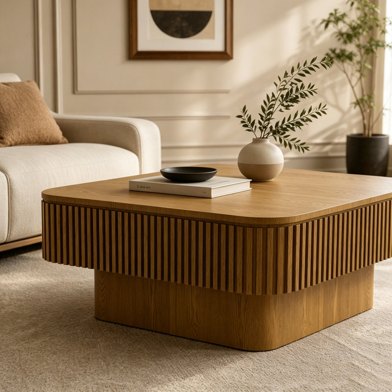 Table basse carrée 31,5 "avec rangement, Brun