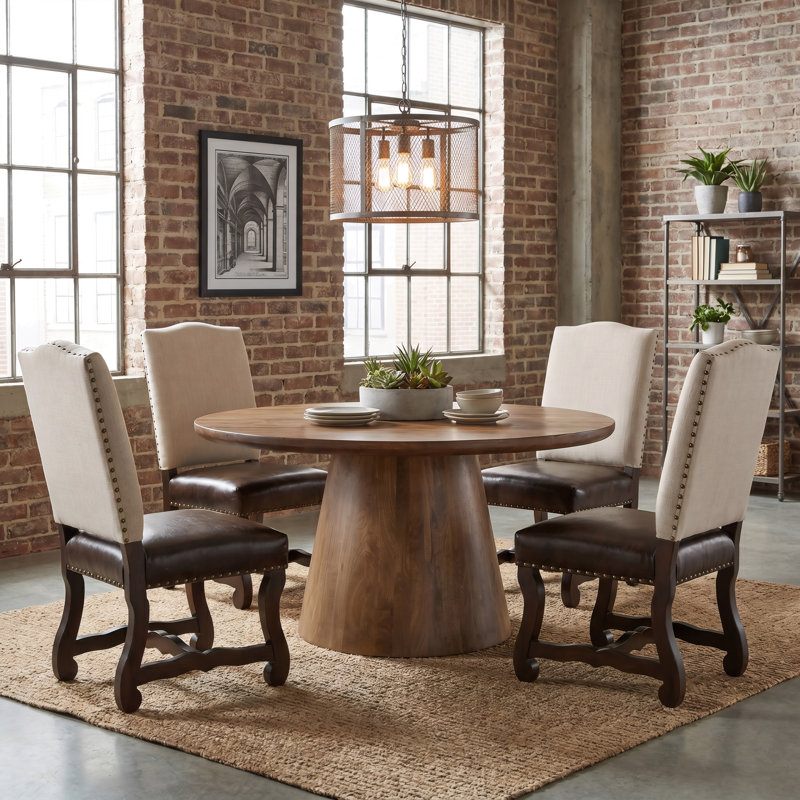 54" Round Solid Wood Dining Table, Walnut
