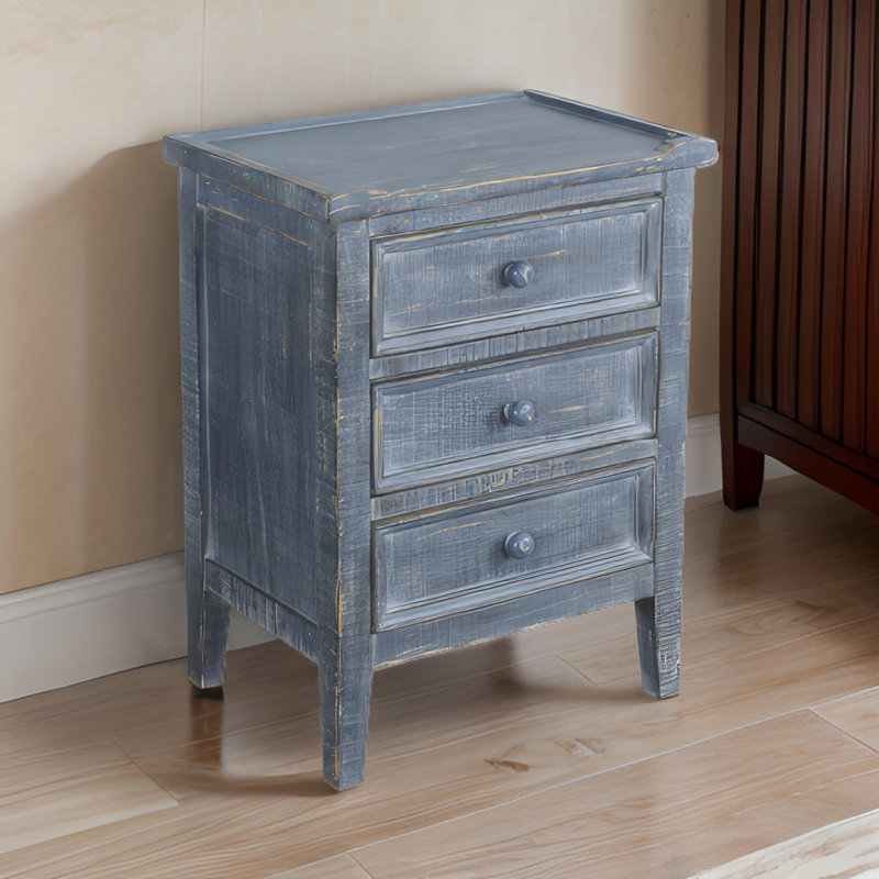 Komor Solid Wood End Table, Ocean Blue