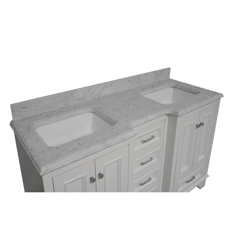 Ensemble de meuble-lavabo double 60 po Loughlam, Blanc, Marbre de Carrare