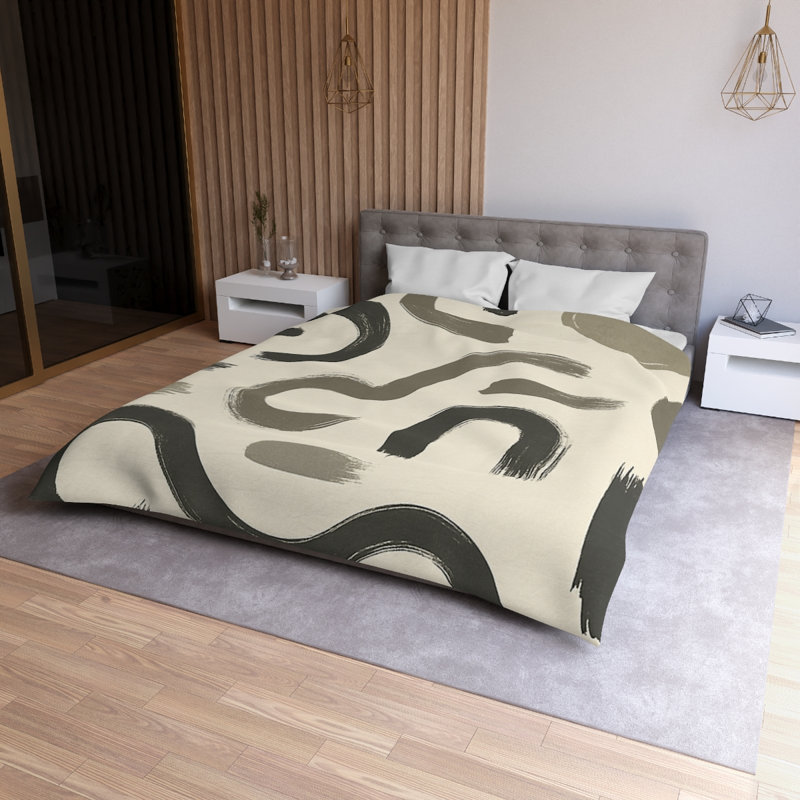 Microfiber Duvet Cover Boho Style, Design 70, Queen Duvet Cover, White