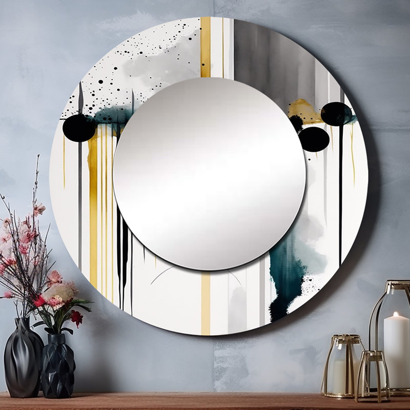 Pegan Abstract Transitional Shapes III - miroir décoratif de formes abstraites, miroir mural rond blanc, impression d'art en métal
