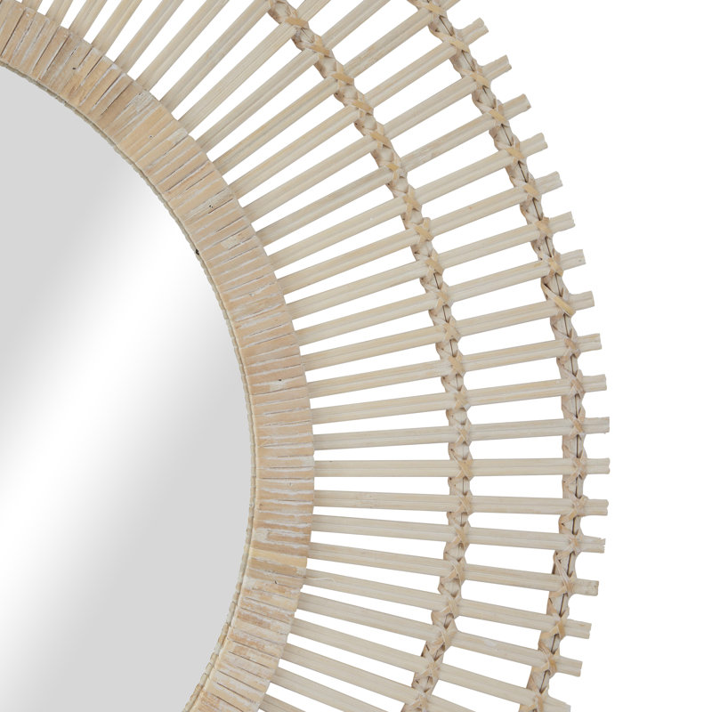 Miroir mural rond en bois de bambou, Crème, crème