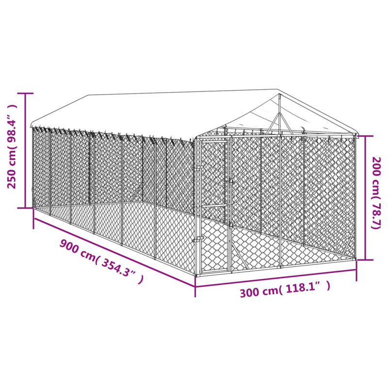 Retta 250cm H Metal Yard Kennel, 2.5m H x 9m W x 3m D