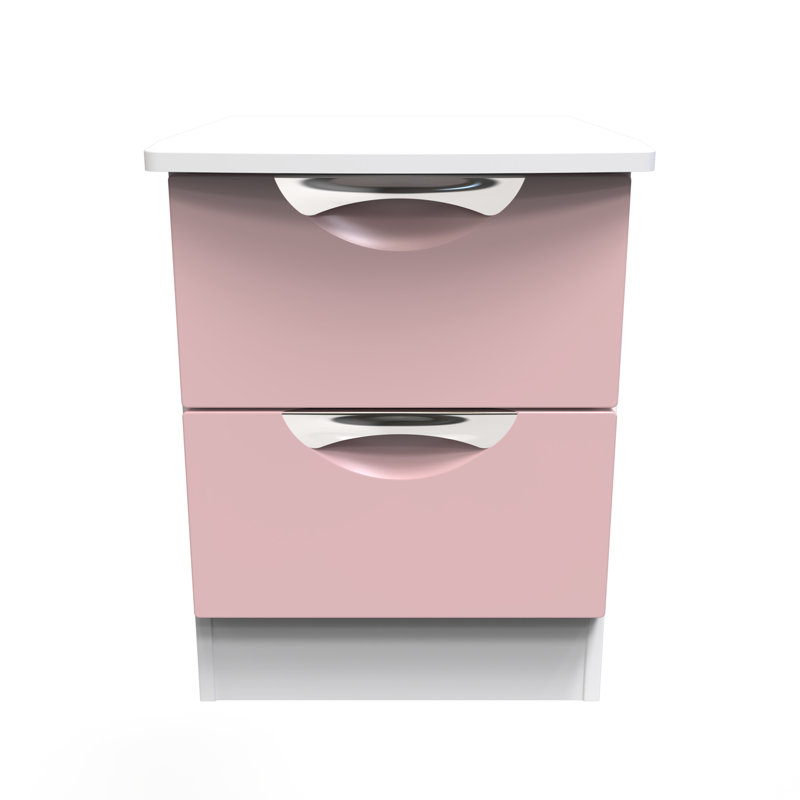 Fully Assembled Lebay 2 DrawerÂ Bedside Table, Pink, White