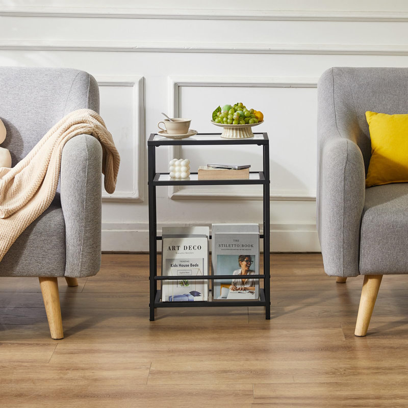 Amoz Glass Top End Table, Black