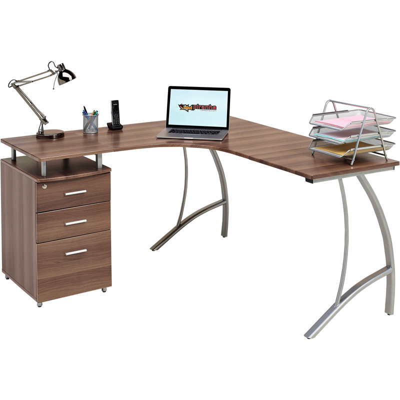 Ozella L-Shaped Writing Desk, Dark Walnut
