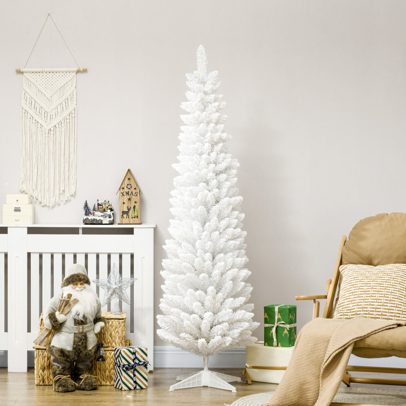 ? Décoration de Noël? Arbre de Noël artificiel enneigé 6 pi, arbre de Noël mince avec branches réalistes et base en plastique pour décoration d'intérieur