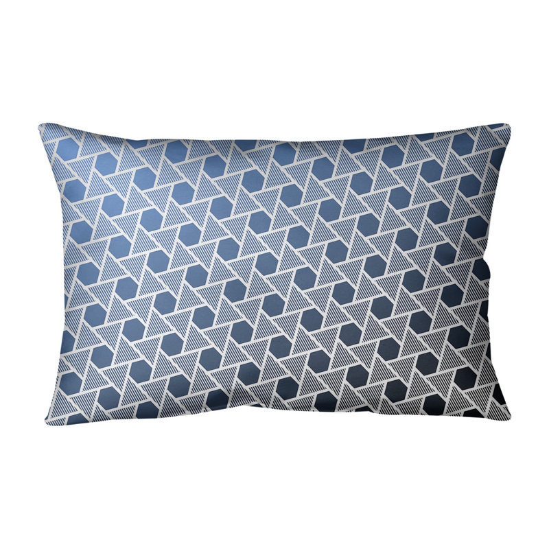 Coussin Hexagons and Triangles, 14 po x 20 po, Pas de bourre, Noir / Bleu