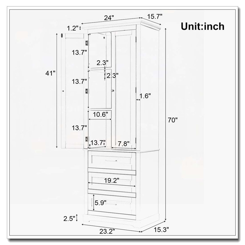 Armoire de rangement autoportante avec 3 tiroirs, Noir