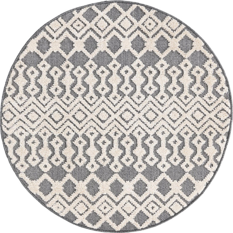 Tapis de couloir contemporain de couleur beige et gris Britnie, Rond 3 pi 3 po