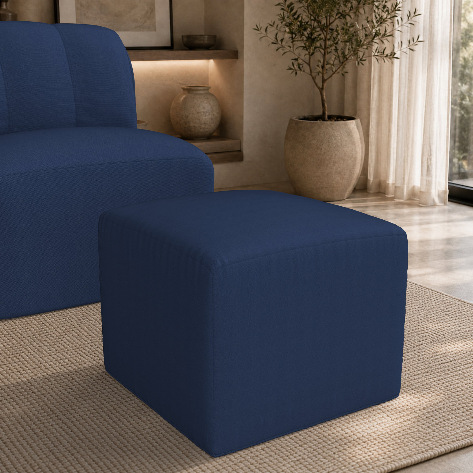 Praia 22" Sunbrella® Patio Ottoman, Canvas Navy Sunbrella® Canvas