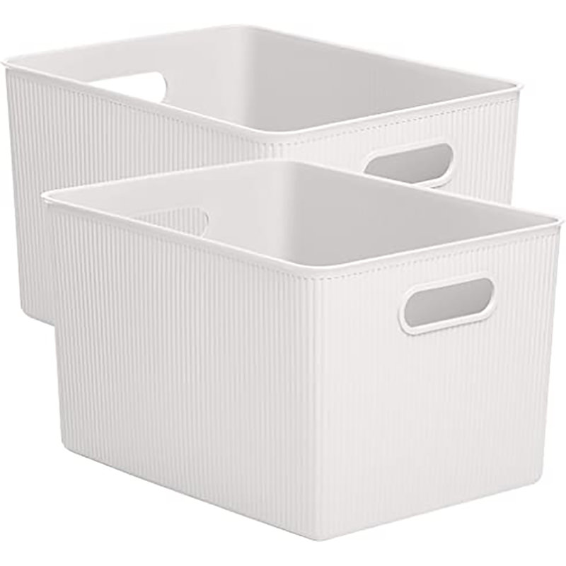 Ribbed Plastic Basket, 2, White