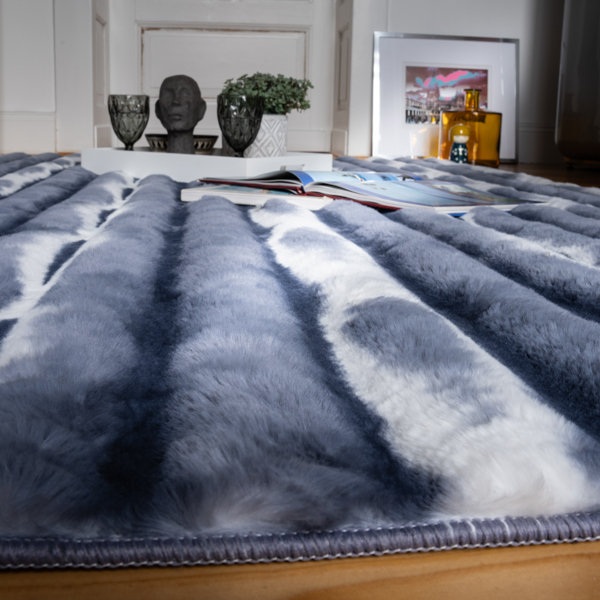 Waves Striped Hand Tufted Area Rug, Blue, Rectangular 80 x 150cm