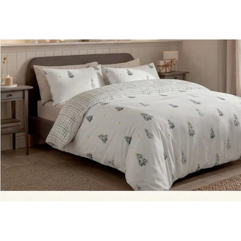 Duvet Cover Set Light Grey Christmas Tree Reversible Poly-Cotton Sizes with Pillowcase