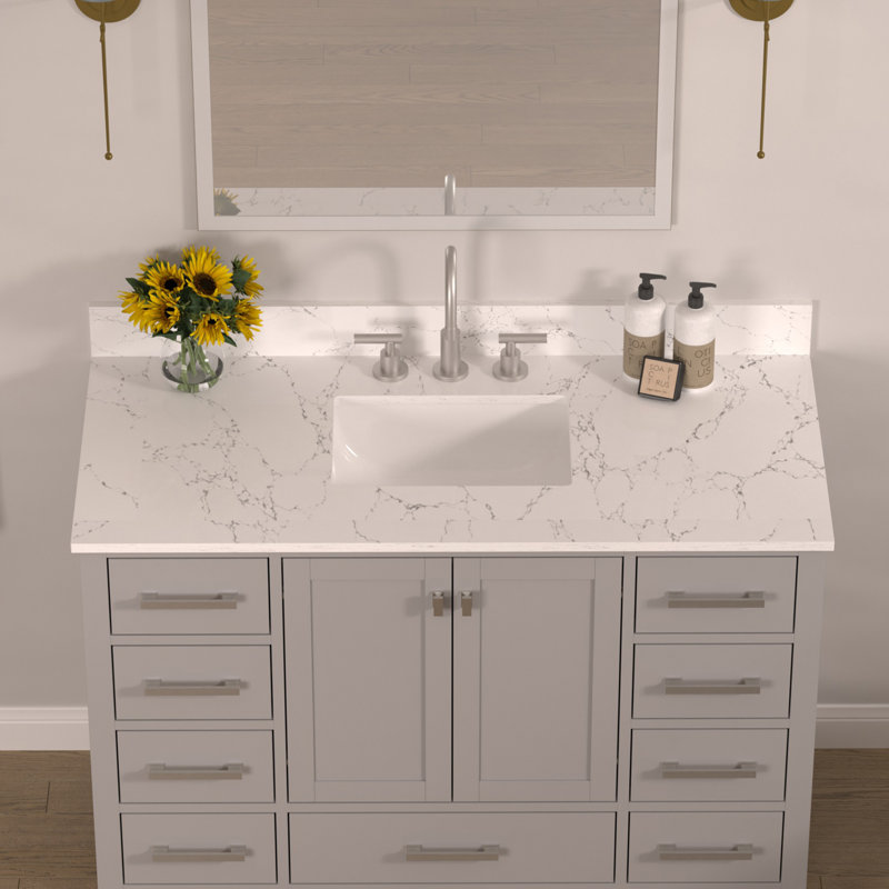 48" Engineered Stone Bathroom Vanity Top with Rectangular Undermount Ceramic Sink and Backsplash, 48
