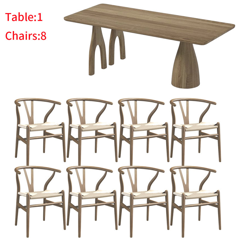 Japanese solid wood rectangular dining table set, 29.5"H x 70.8"L x 31.4"W, 9