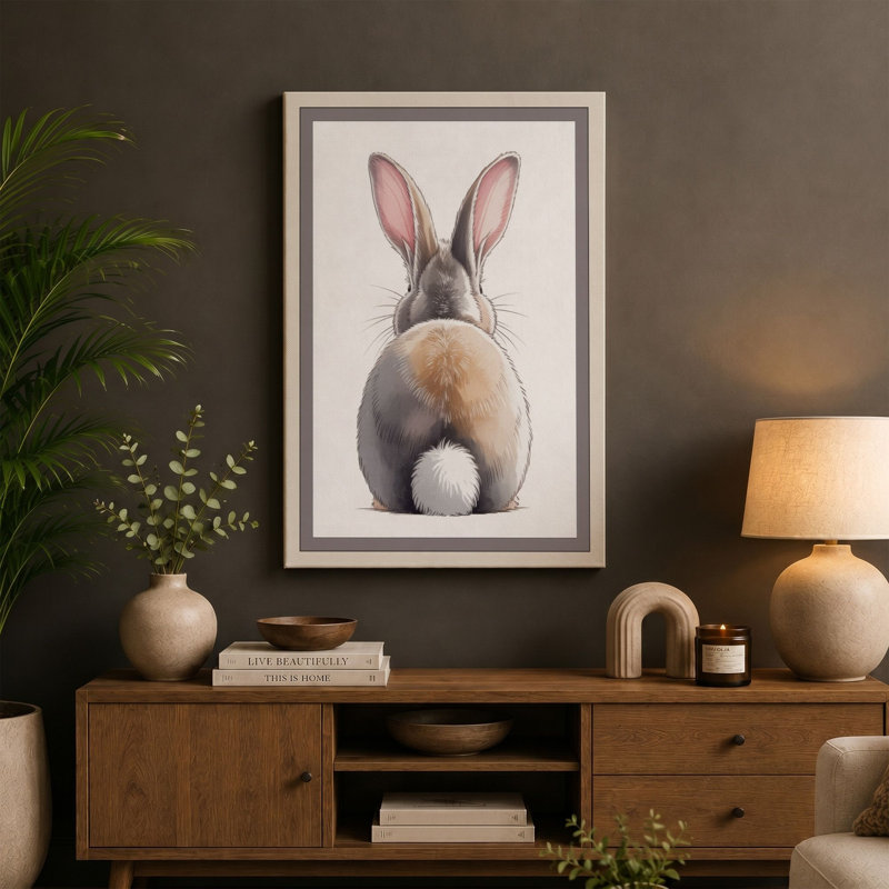 Rabbit From Behind Minimalist - Wrapped Canvas, 30x20 - 76.2 x 50.8 cm, Ochre Border