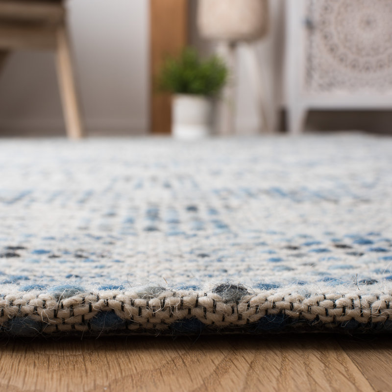 Laureldale Hand Woven Wool/Cotton Abstract Rug in Navy/Beige, Rectangle 6' X 9'