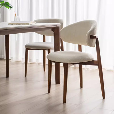 Chaises de salle à manger rembourrées Mid-Century en bois massif beige, sans assemblage requis pour la salle à manger (ensemble de 2)