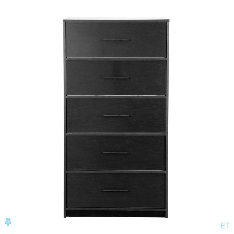 Commode 5 tiroirs avec grands tiroirs en tissu, Noir