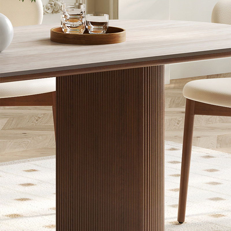 Table de salle à manger beige + brun ovale en fritté + bois manufacturé, H 29,53 po x L 62,99 po x l 31,5 po