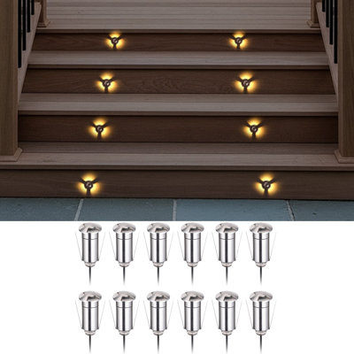 Low Voltage Recessed LED Deck Light for Patio Pathway Stair Deck, Triple-Side Beam Head, Stainless Steel, 75° Clover Glow In-Ground Light, 3000K Warm White