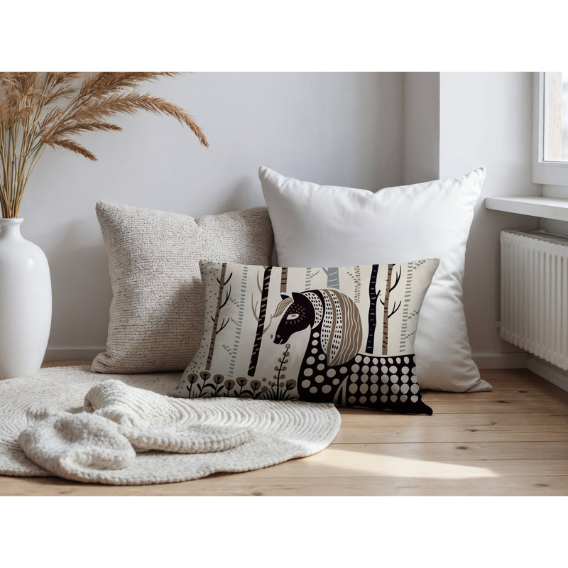 Coussin lombaire réversible intérieur / extérieur niko Horse, Beige, Rectangle H 14 po x l 20 po